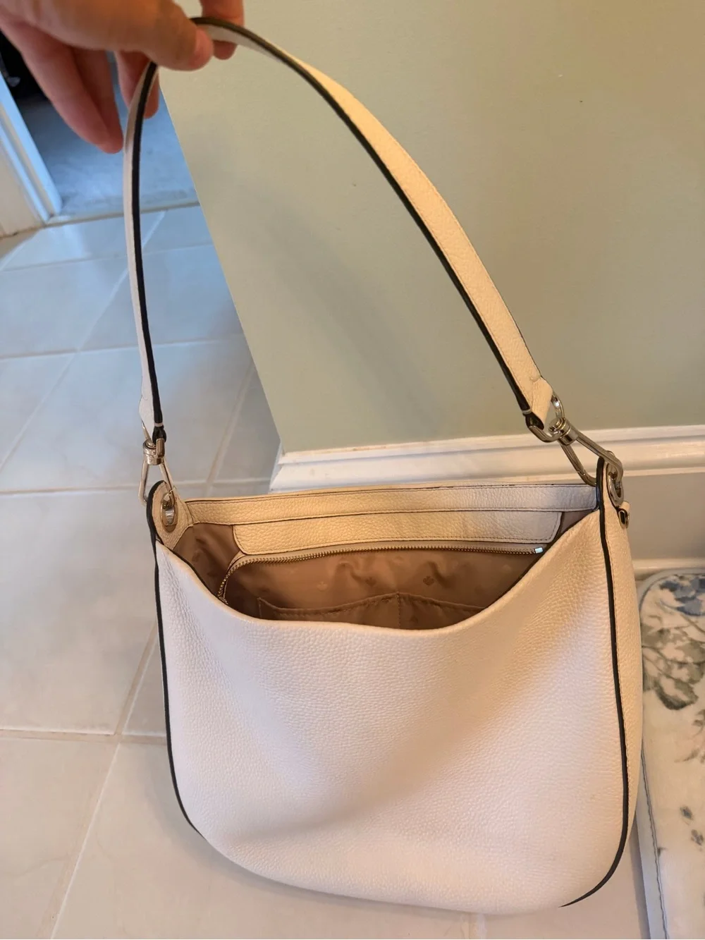 kate spade Cream Pebbled Leather Shoulder Hobo with Gold Logo